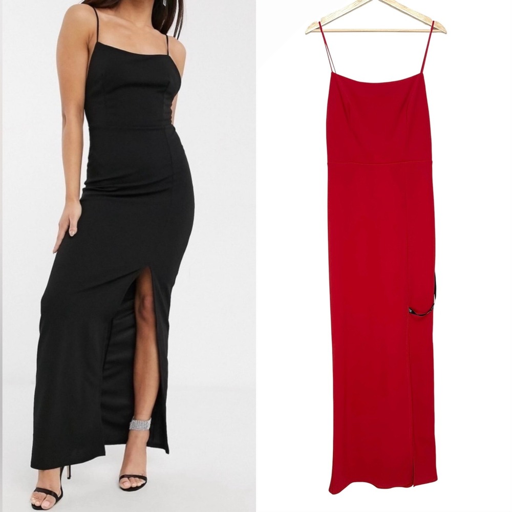 NWT Club L London Red Square Neck Thigh Split Maxi Dress US 8